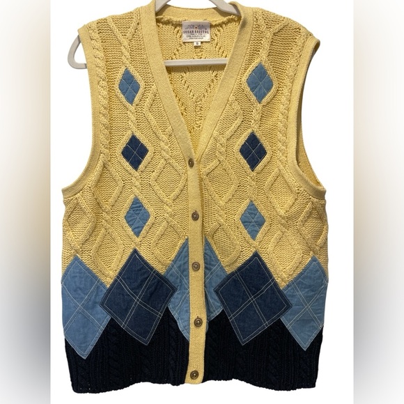 Susan Bristol Yellow and Blue Cardigan with Vintage Knit Design Size S - Picture 2 of 5